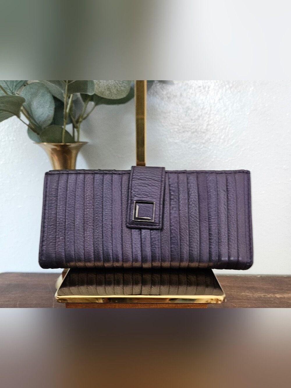 Lodis Structured Sophisticated Pleated Metallic Plum Wallet